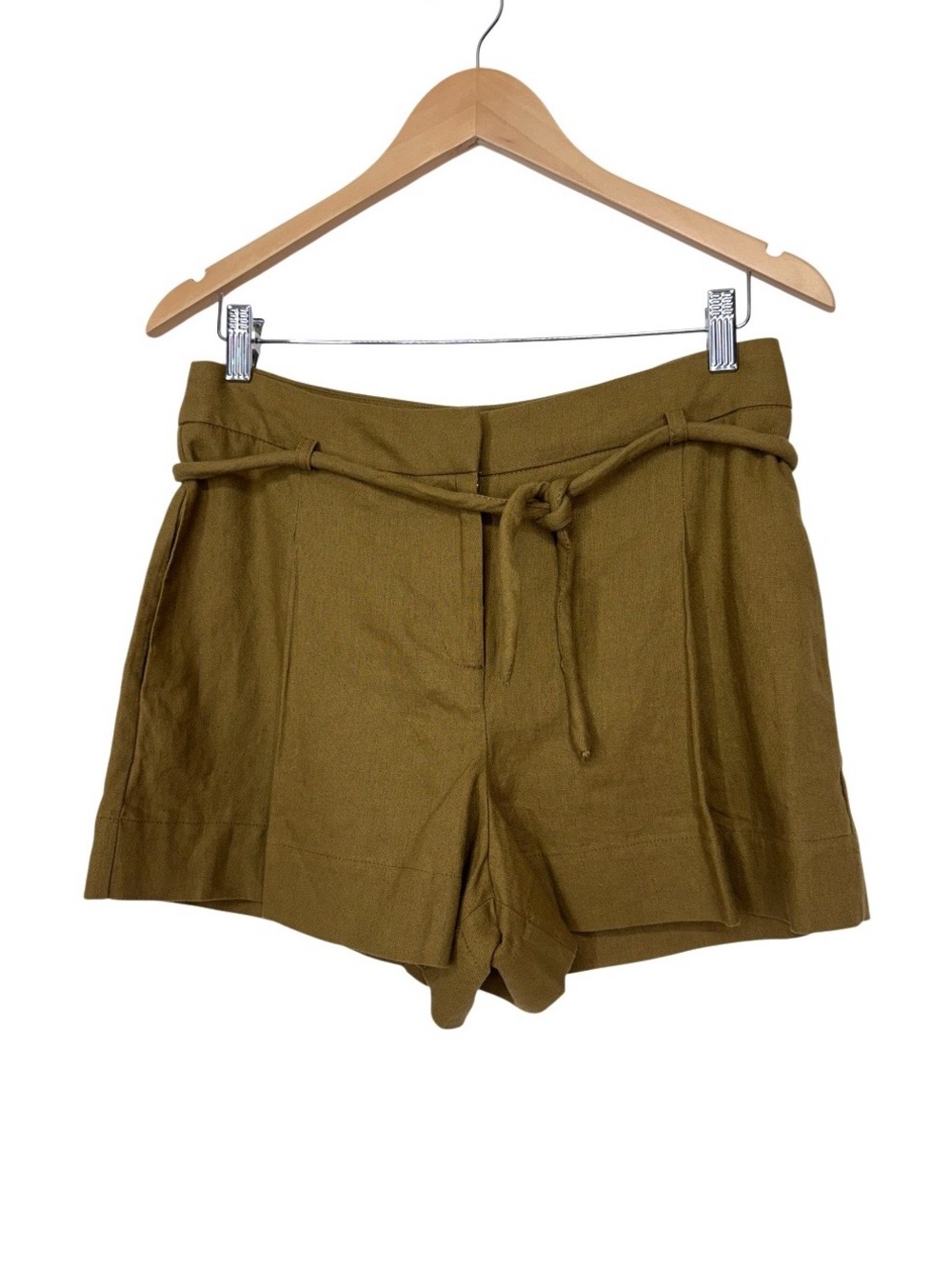 Rachel Zoe Warm Olive Tan Linen Blend Loose Fit Casual Pleated Shorts W/ Pockets